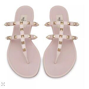 ❤️ Authentic Valentino Garavani Rockstud T-Strap Flat Slide Sandals